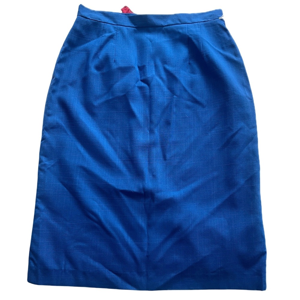 Vintage 80s Blue Pencil Skirt Knee Length Preppy Academia Nautical Garden Sz M